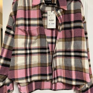 Zara Pink and Black Plaid Shirt